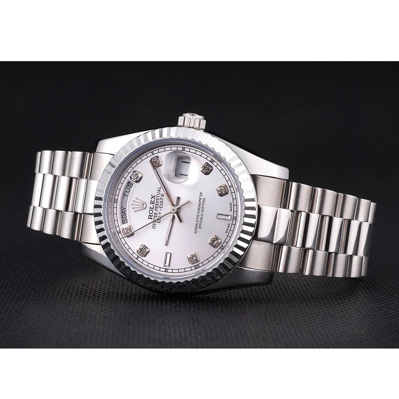 Aaa fake watches Dial Silver Polished Day-Date Stainless Rolex Steel 0719